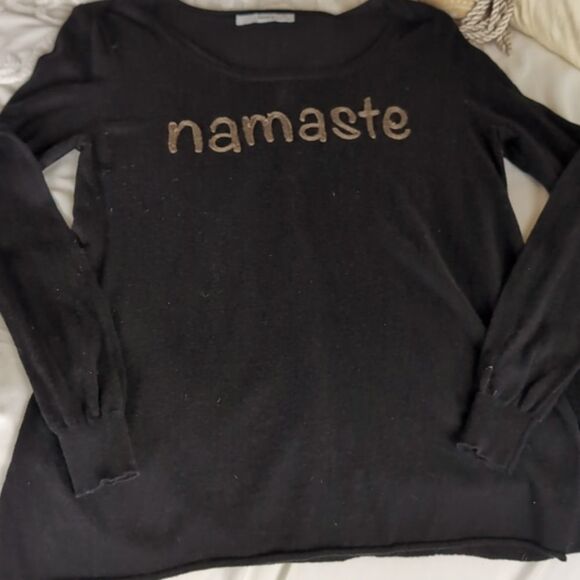 Subtle Luxury "Namaste" Super Soft Black Lightweight Sweater - Picture 1 of 10